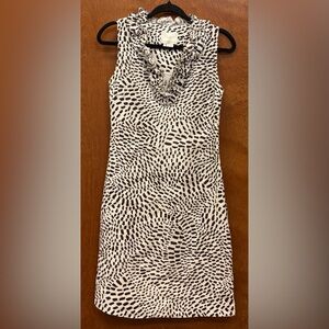 Kate Spade New York sleeveless linen dress ruffled V-neckline brown cream SZ XS